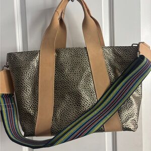 Consuela Metallic and Tan Textured Tote